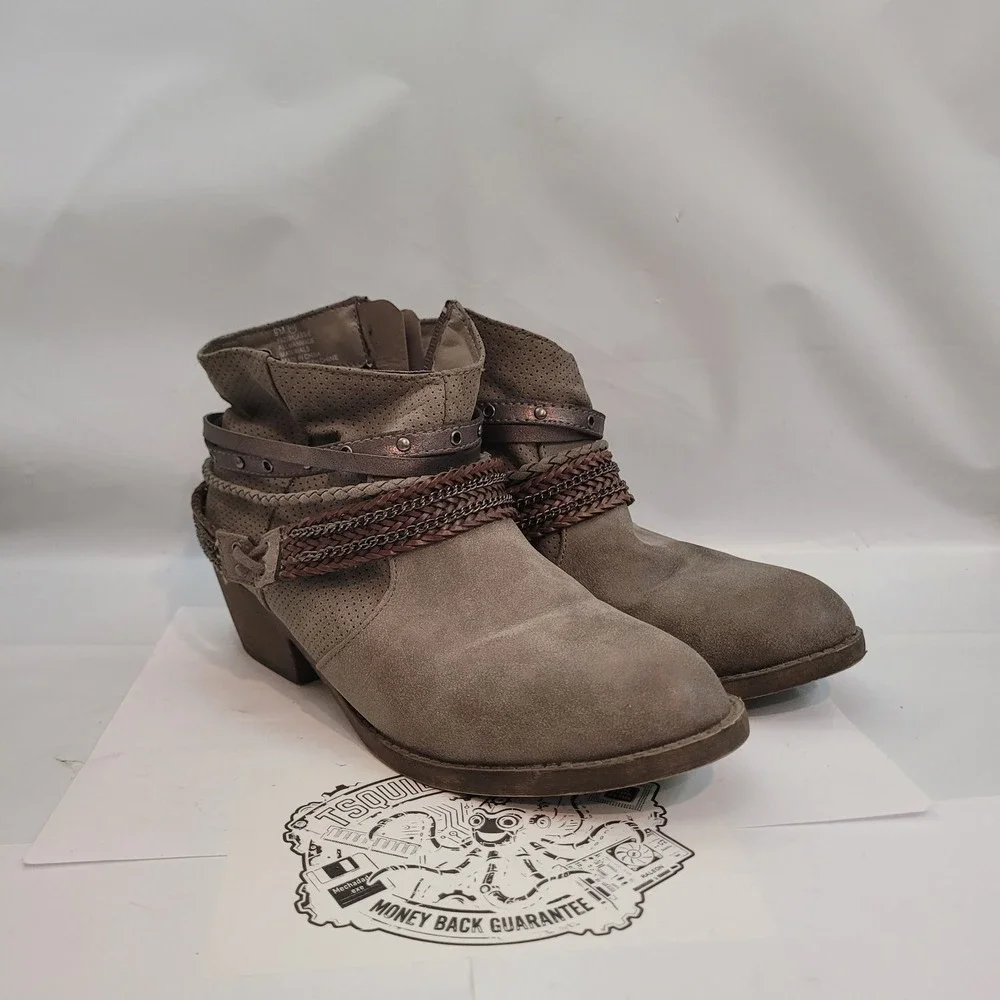 Maurices Cassie Ankle Boots Womens 9M Taupe Perforated Boho Chain Straps 79232